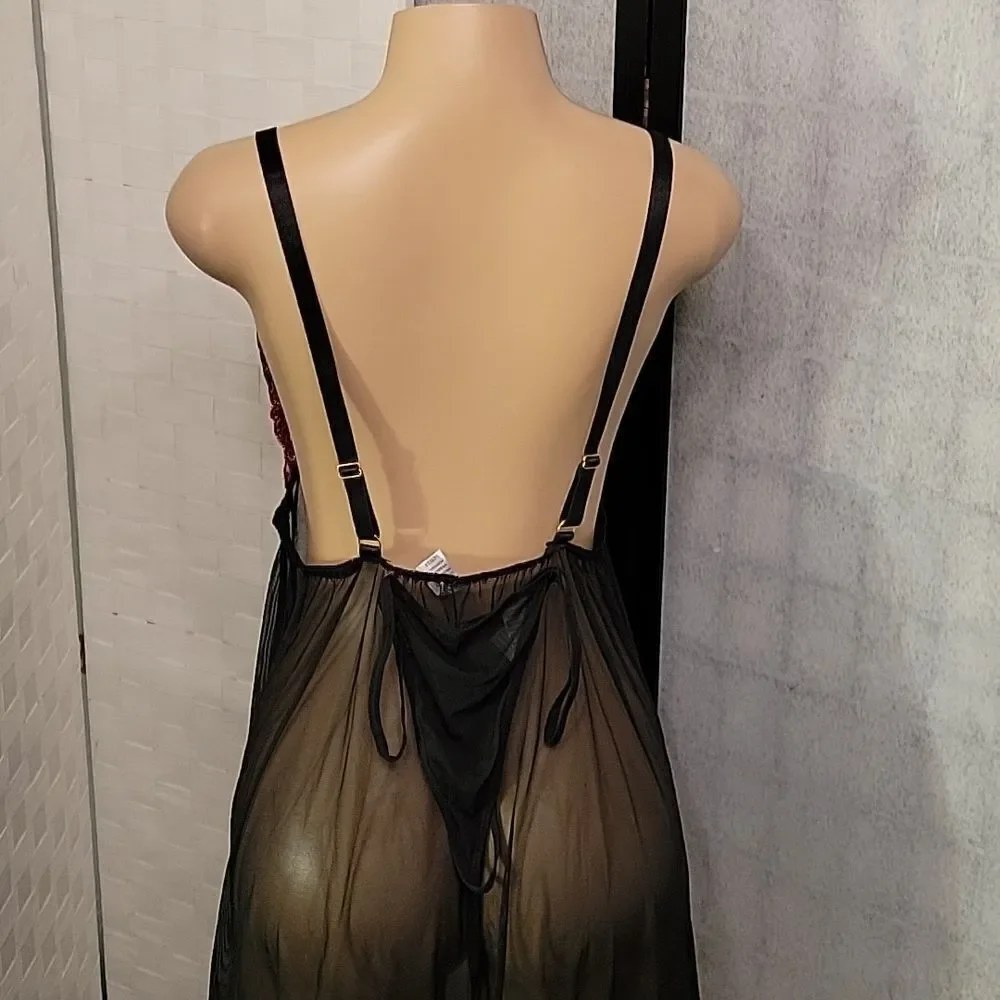 BRAND NEW SPREE INTIMATES BABYDOLL LINGERIE WOMEN WIDE STRAP HALTER NIG…